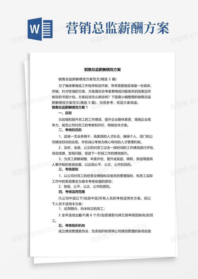 销售总监薪酬绩效方案范文（精选5篇）
