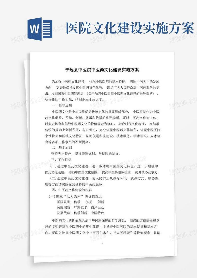 宁远县中医院中医药文化建设的的实施方案