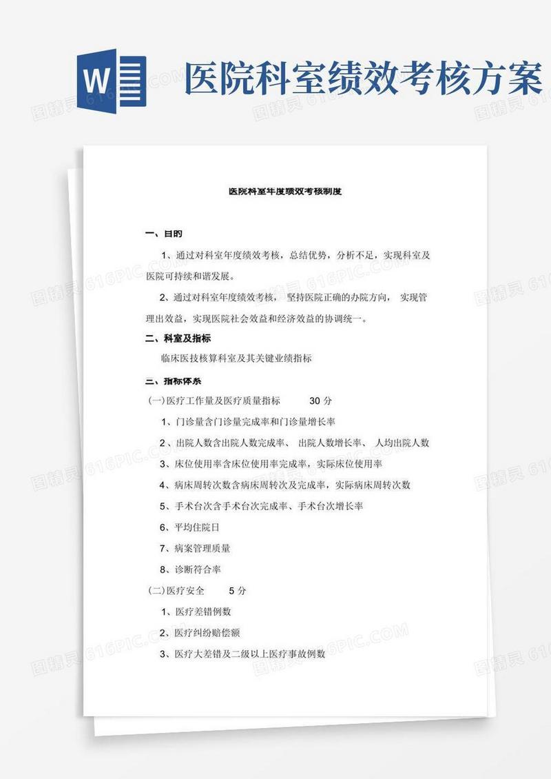 医院科室绩效考核制度