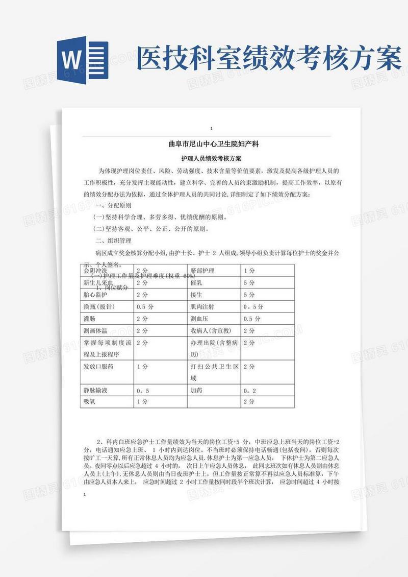 科室绩效考核方案