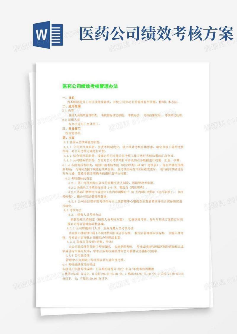 医药公司绩效考核管理办法