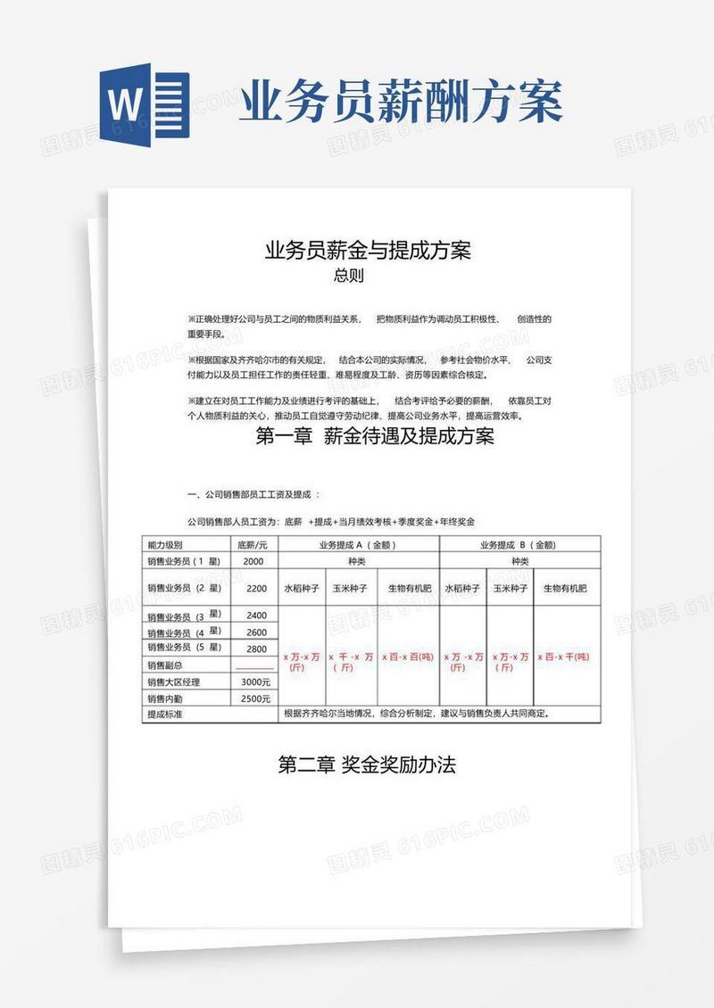业务员待遇与提成方案