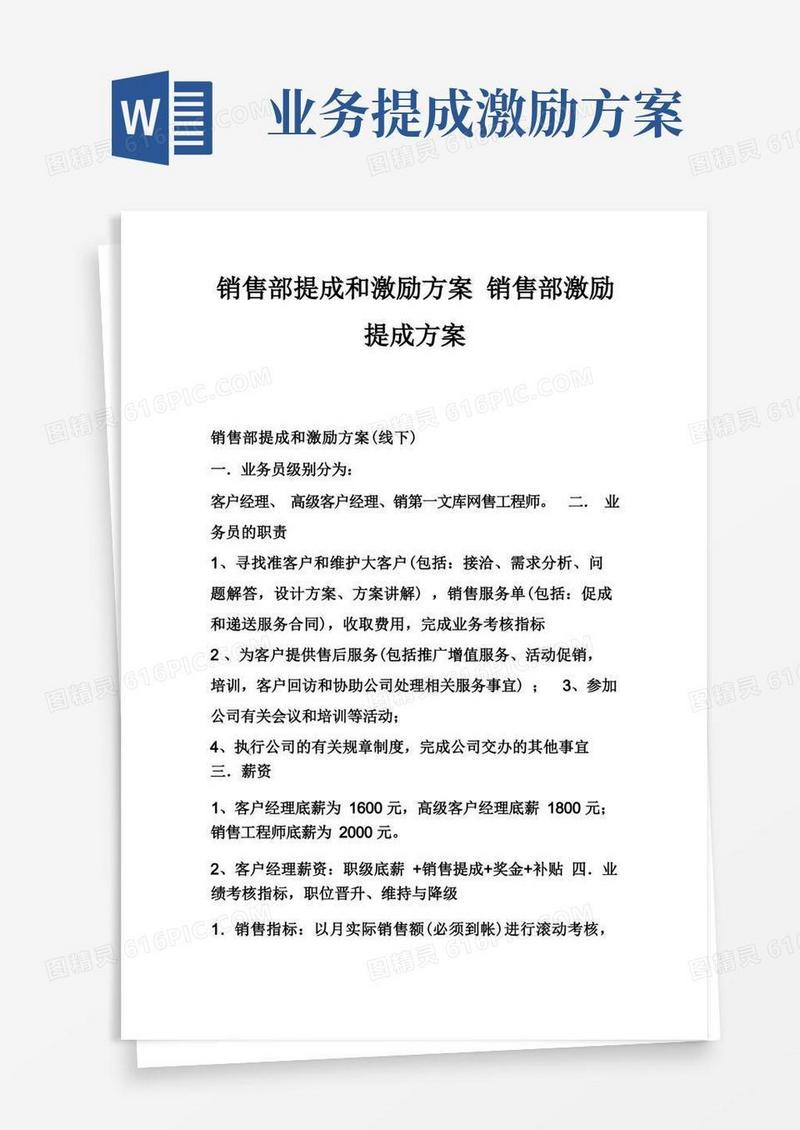 销售部提成和激励方案销售部激励提成方案