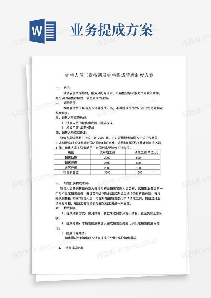 销售人员提成方案参考