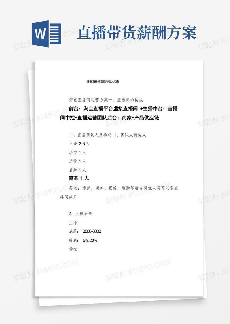 带货直播间运营与收入方案
