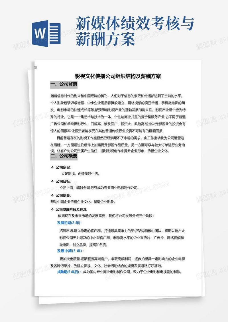 影视文化传播公司组织结构及薪酬方案