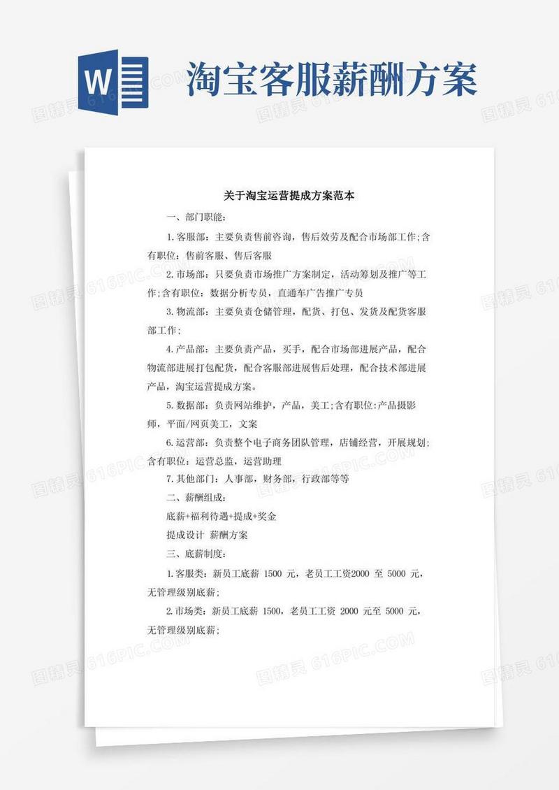 关于淘宝运营提成方案范本