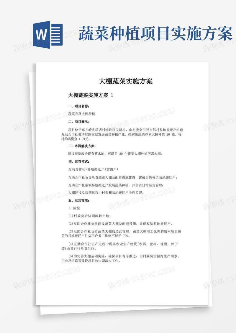 大棚蔬菜实施方案