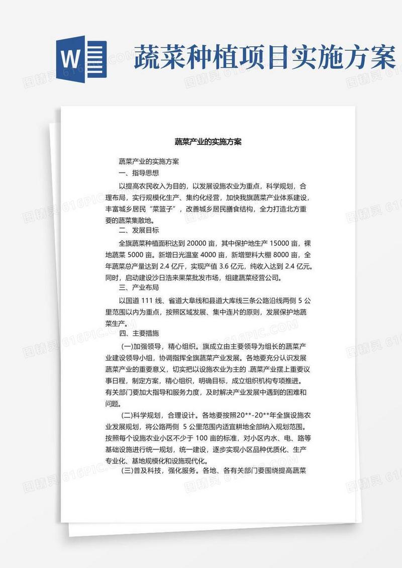 蔬菜产业的实施方案