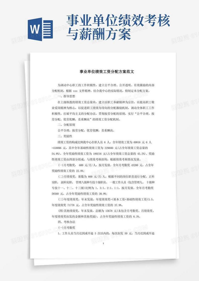事业单位绩效工资分配方案范文(最新)