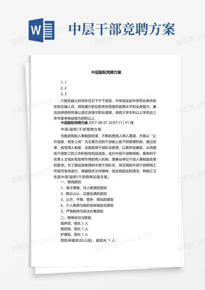 中层副职竞聘方案