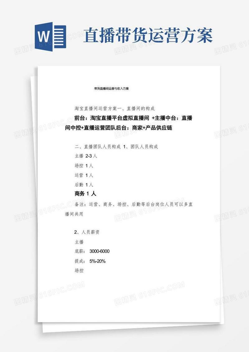 带货直播间运营与收入方案