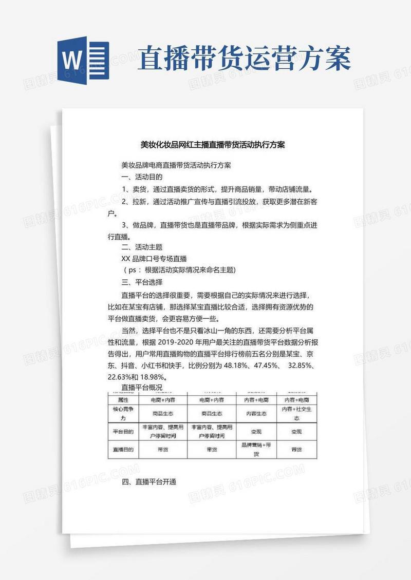 美妆化妆品网红主播直播带货活动执行方案
