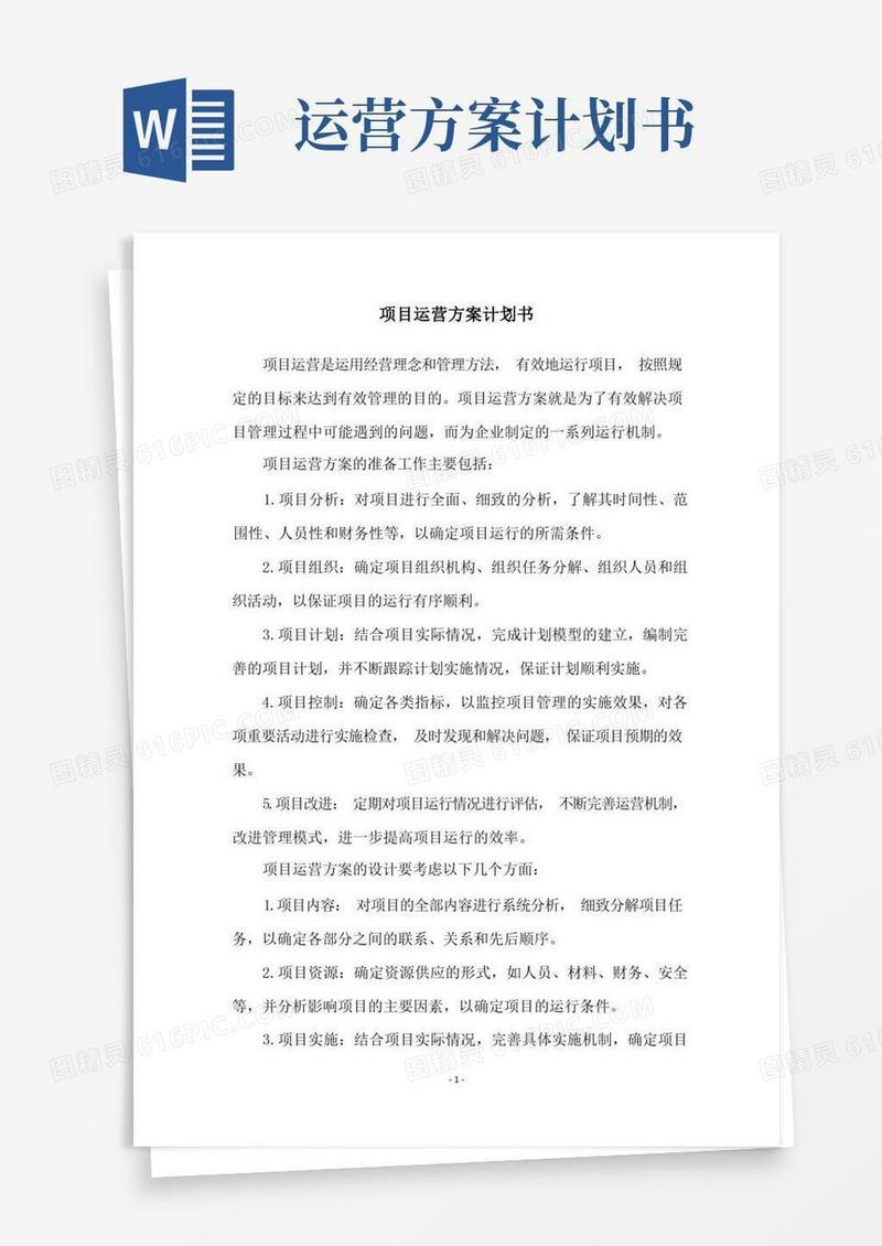 项目运营方案计划书