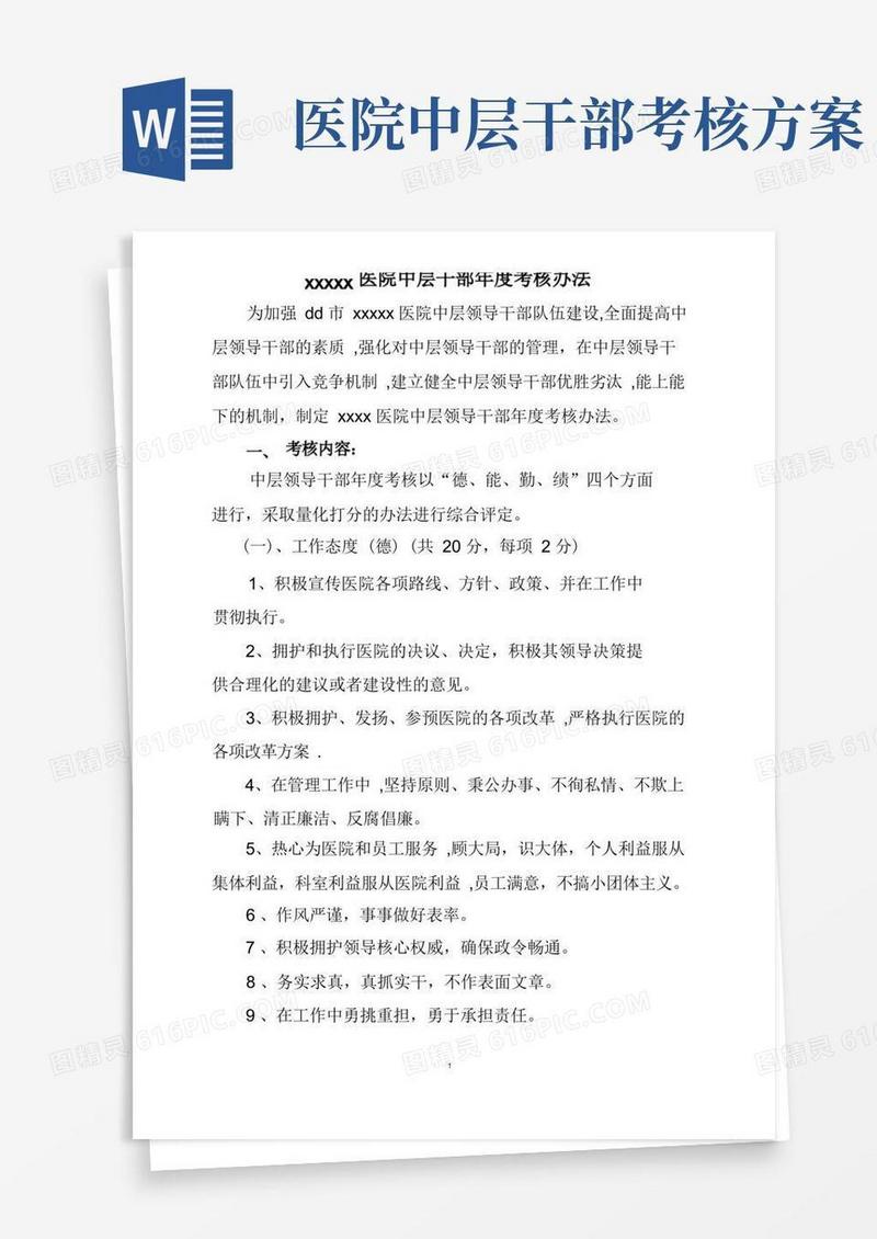 医院中层干部年度考核制度