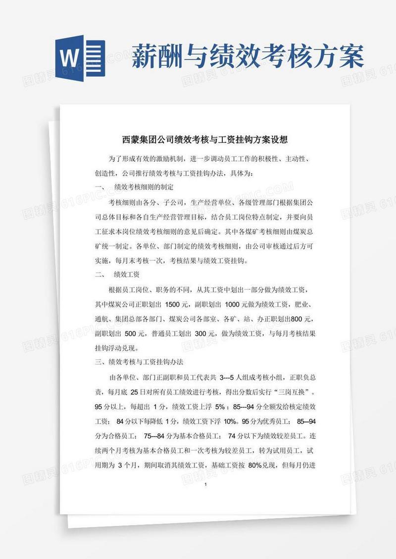 公司绩效考核与工资挂钩方案