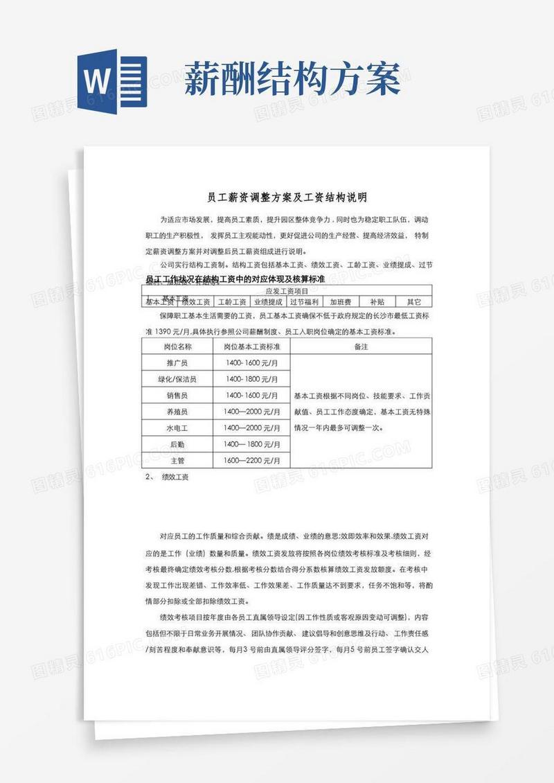 薪资调整方案及工资结构说明
