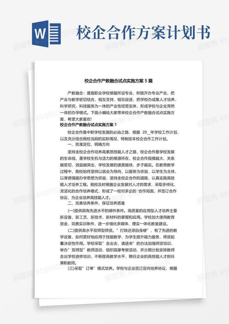 校企合作产教融合试点实施方案5篇