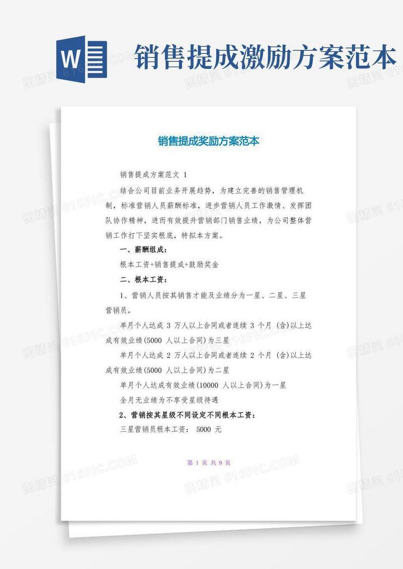 销售提成奖励方案范本
