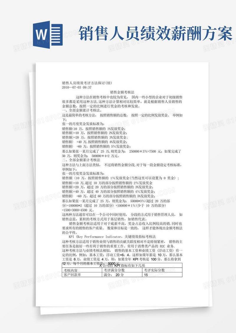 销售人员绩效考核与薪资计算