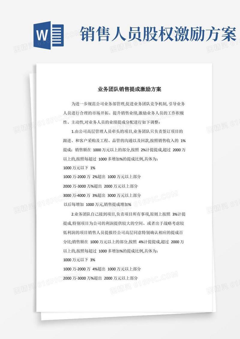 业务团队销售提成激励方案