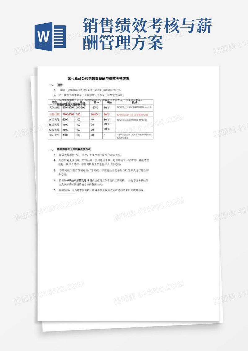 销售部薪酬与绩效考核方案