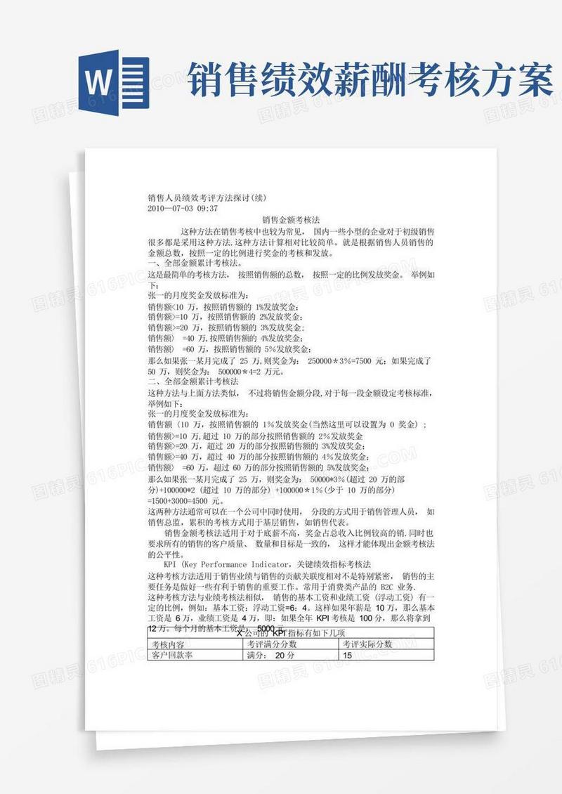 销售人员绩效考核与薪资计算