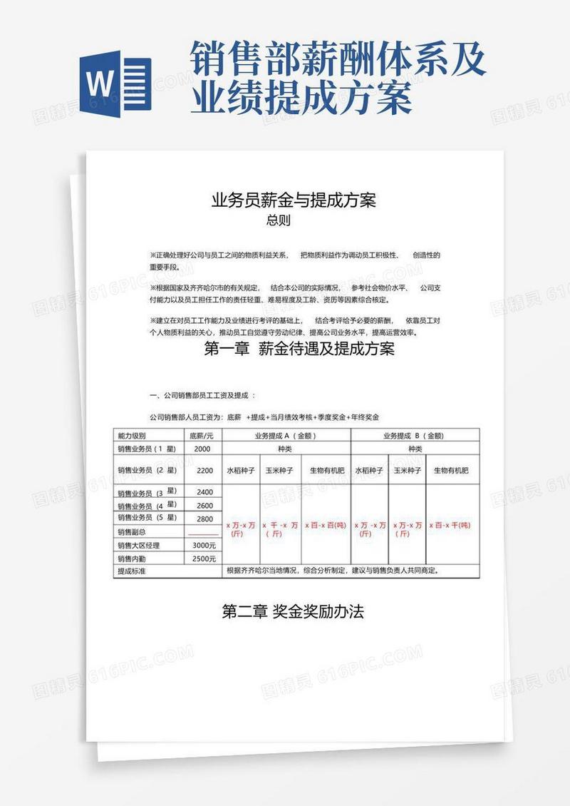 业务员待遇与提成方案