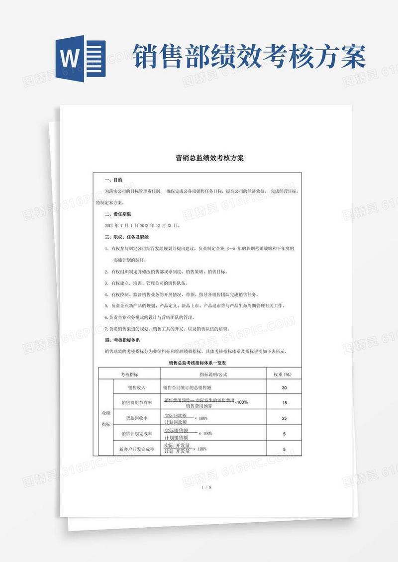 销售总监绩效考核方案