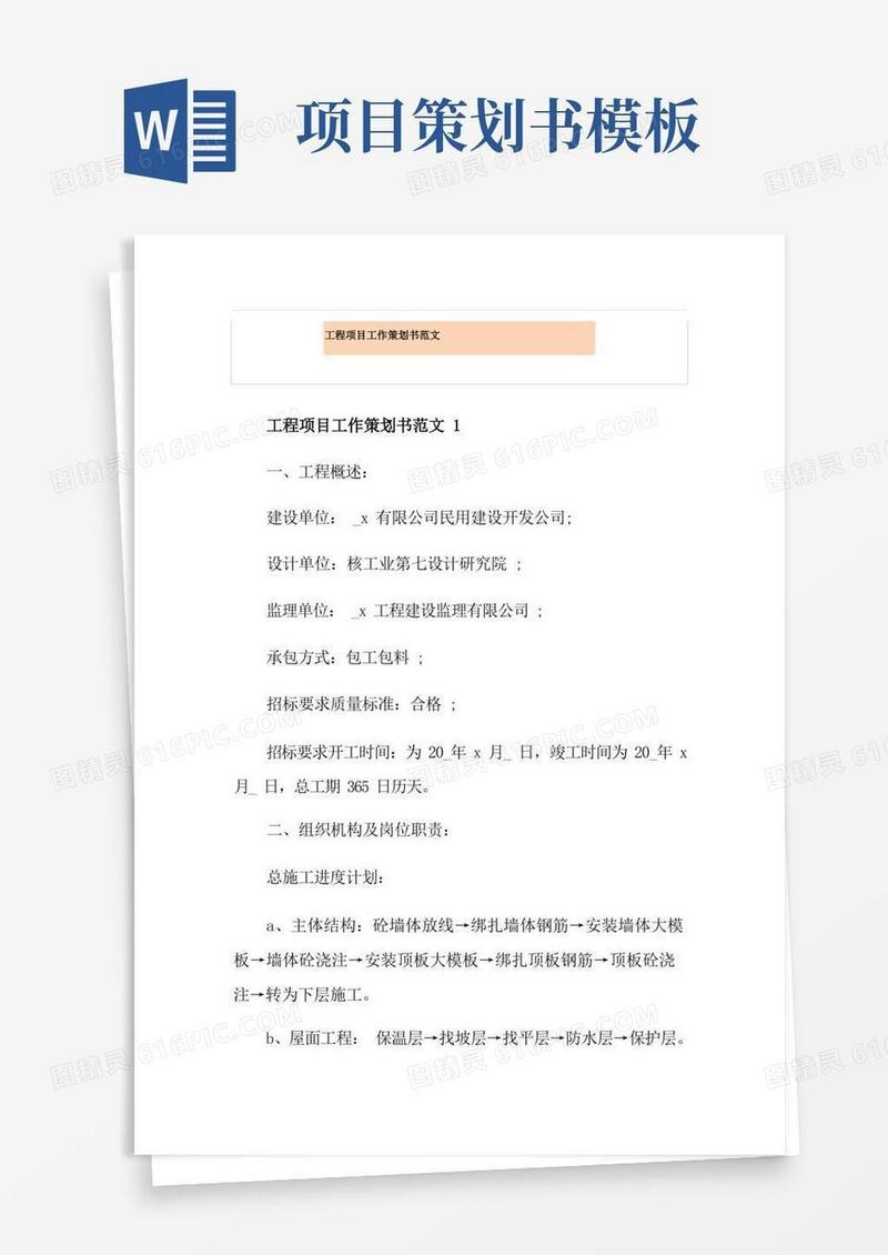 工程项目工作策划书范文