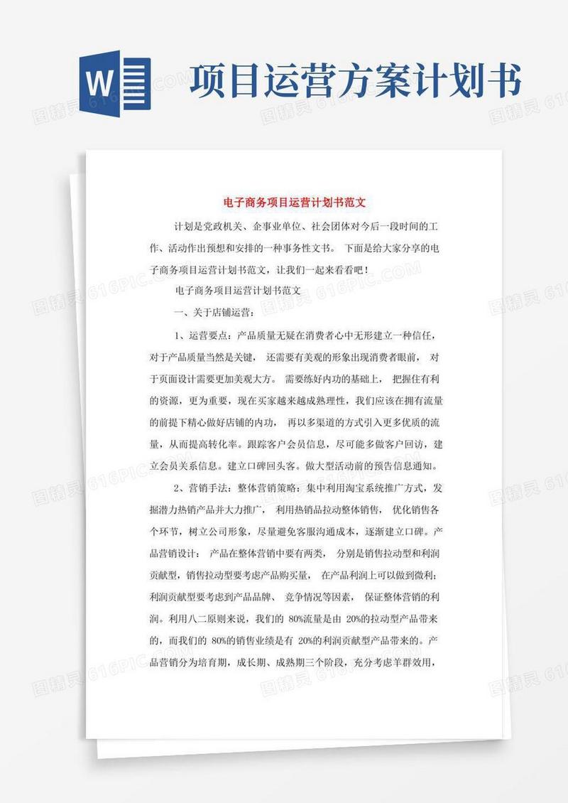 电子商务项目运营计划书范文