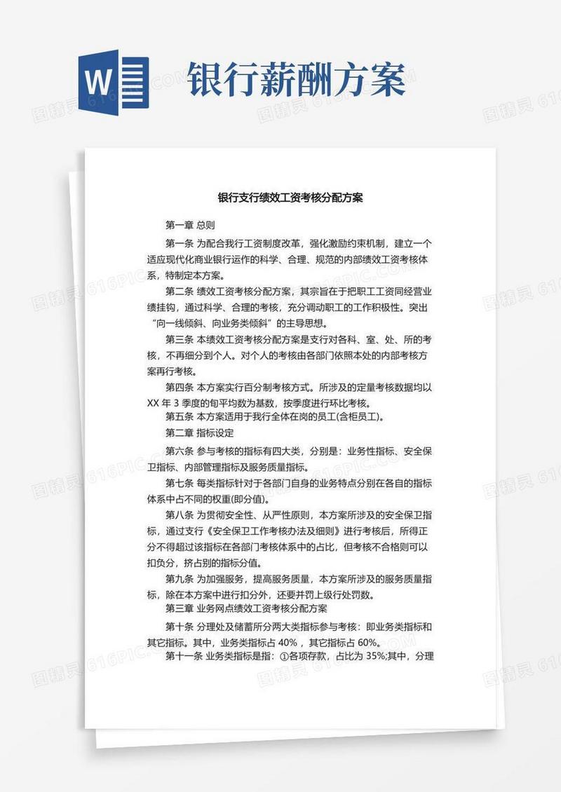 银行支行绩效工资考核分配方案