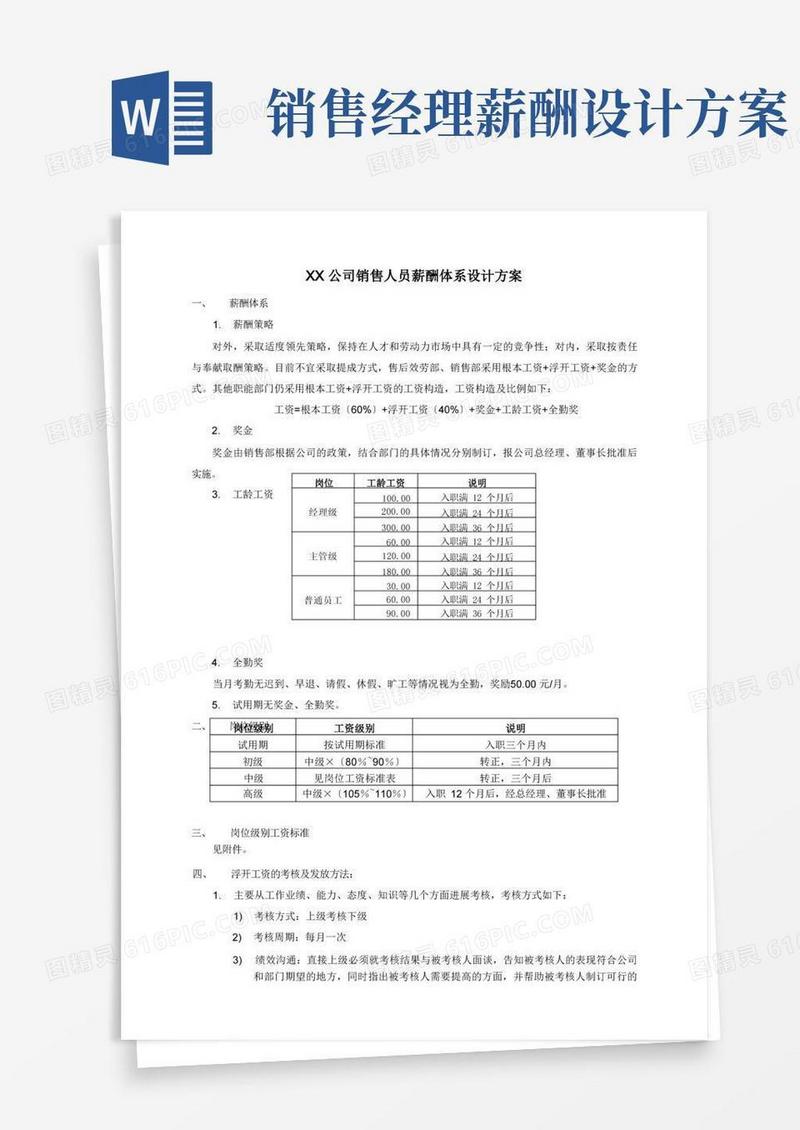 公司的销售的人员薪酬体系方案设计设计