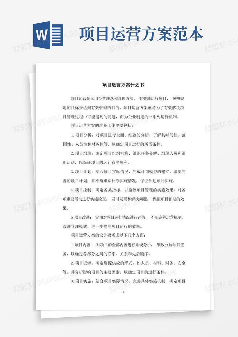 项目运营方案计划书