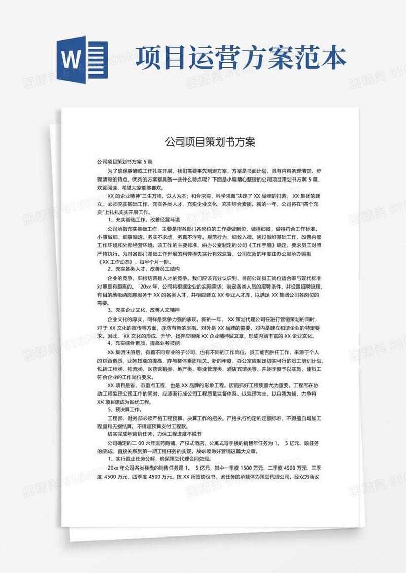 公司项目策划书方案5篇