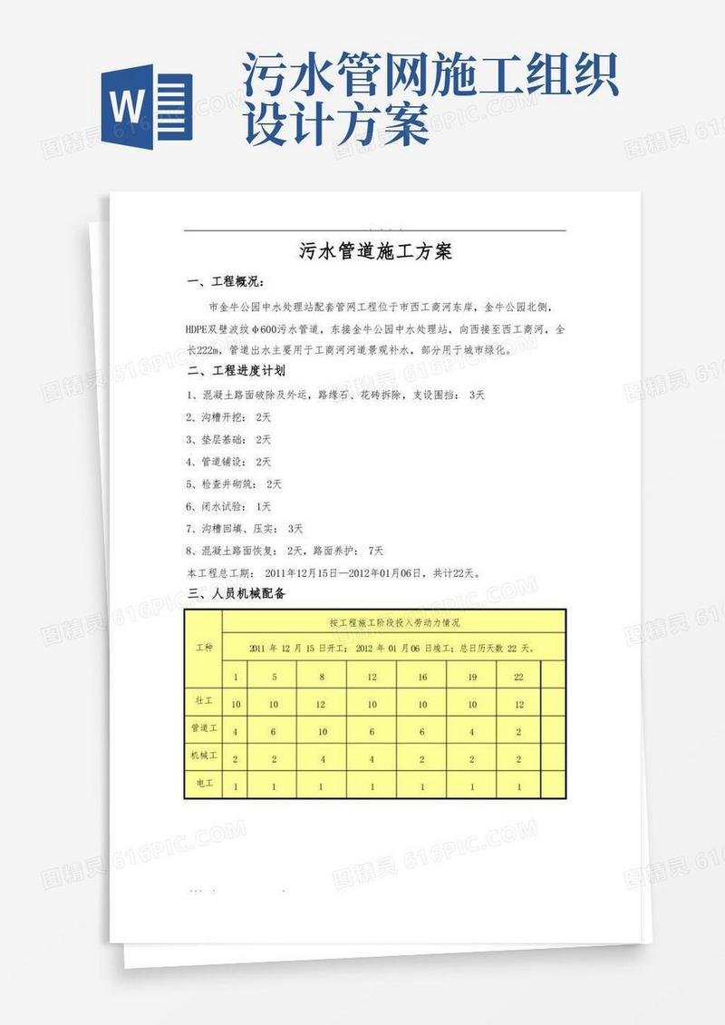 污水管道工程施工组织设计方案
