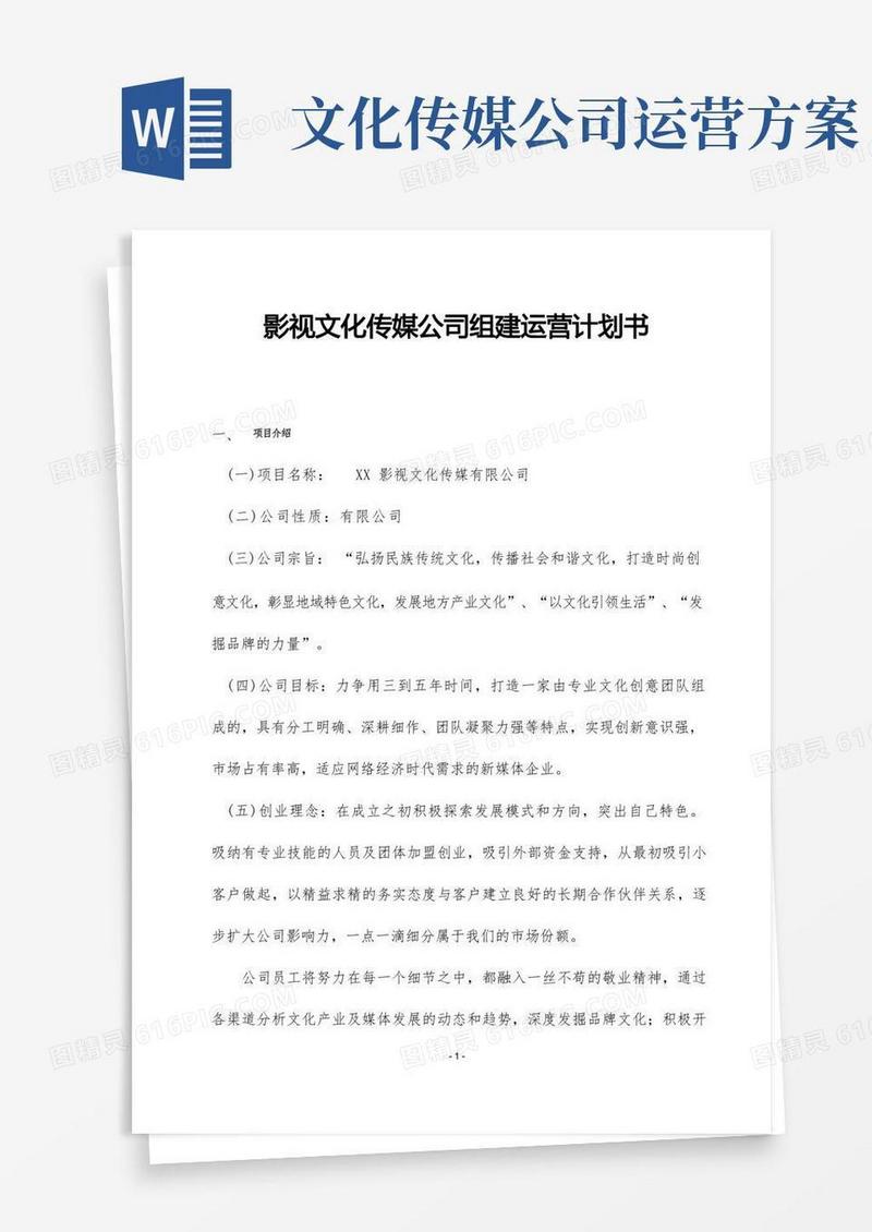 影视文化传媒公司组建运营计划书
