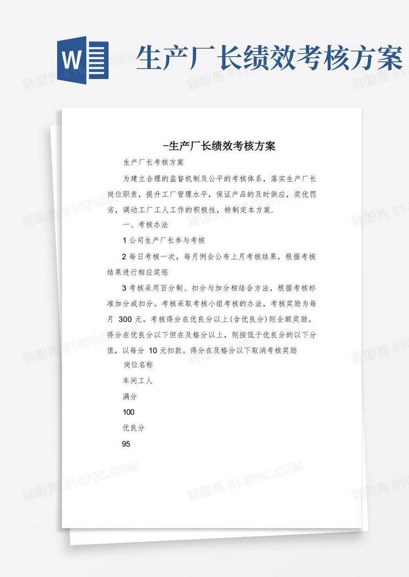 -生产厂长绩效考核方案