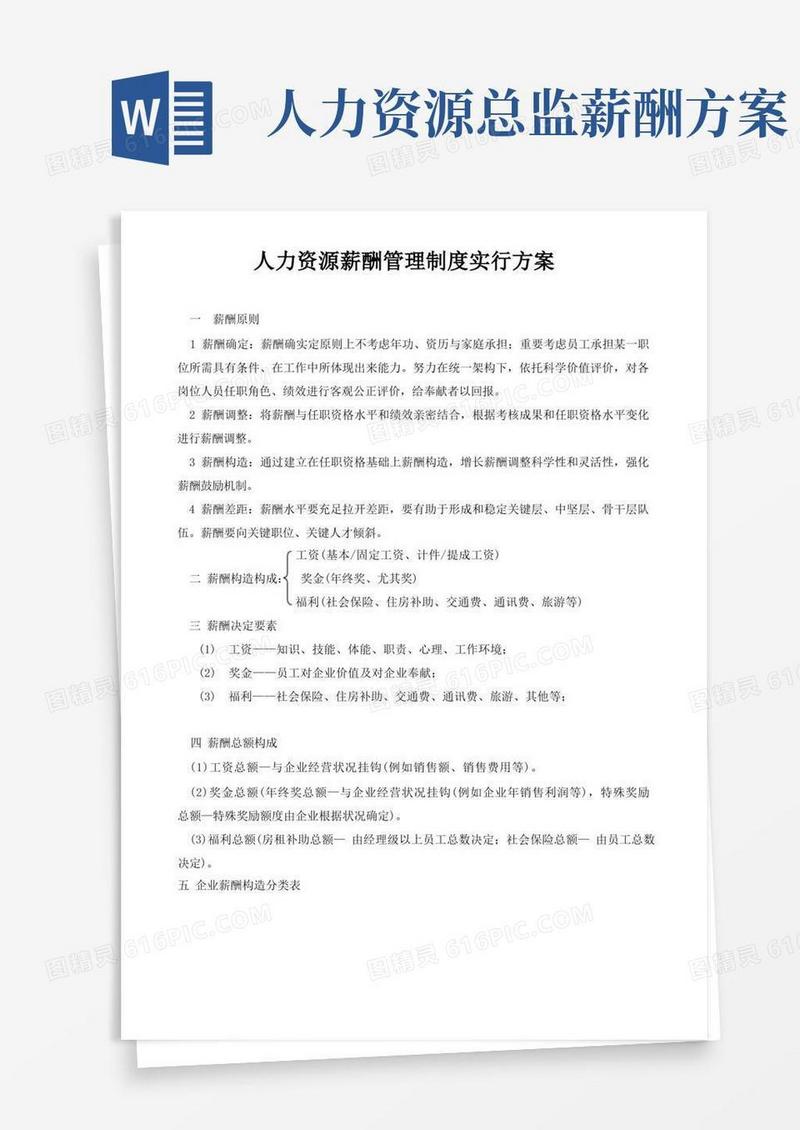 人力资源薪酬管理制度及实施方案
