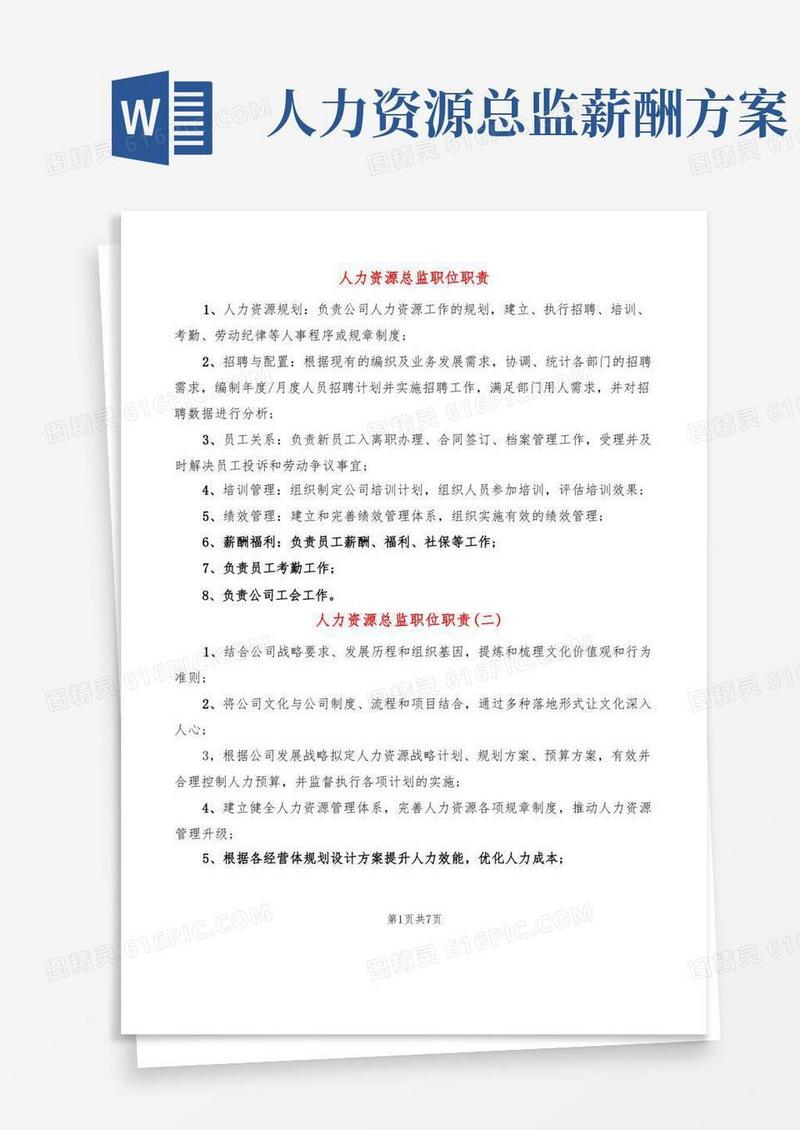 人力资源总监职位职责(10篇)