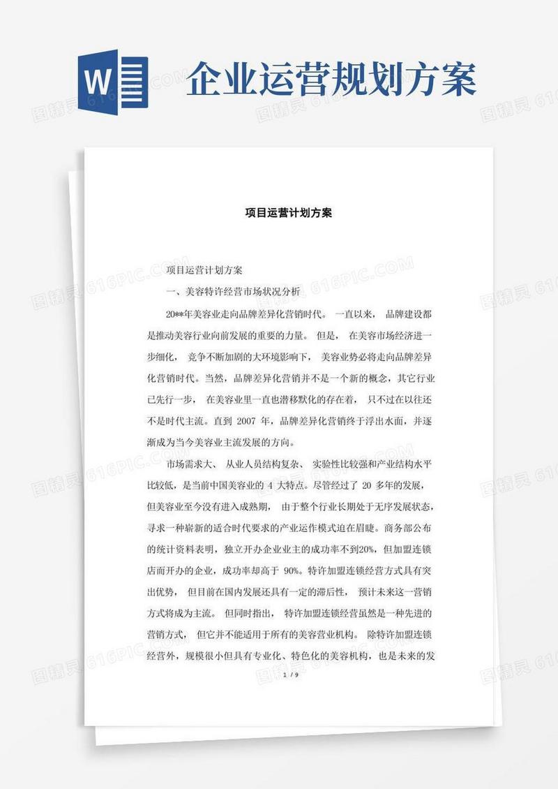 项目运营计划方案
