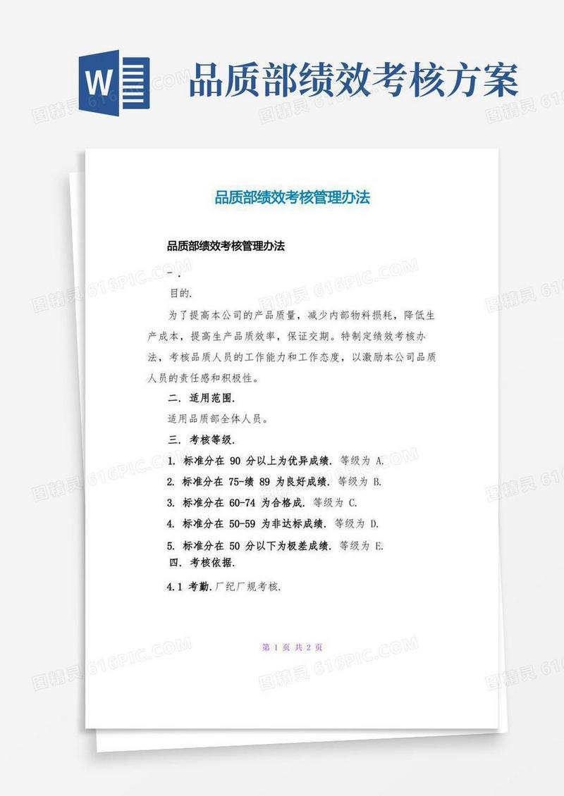 品质部绩效考核管理办法