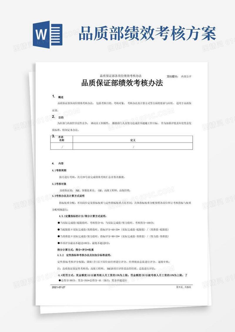 品质保证部绩效考核办法[规范]