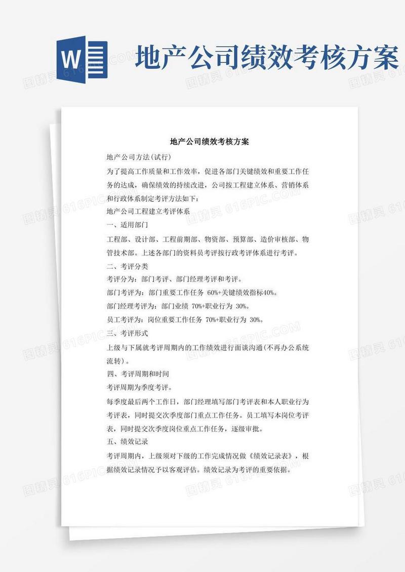 地产公司绩效考核方案