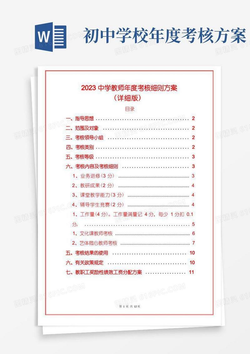 2023中学教师年度考核细则方案(详细版)