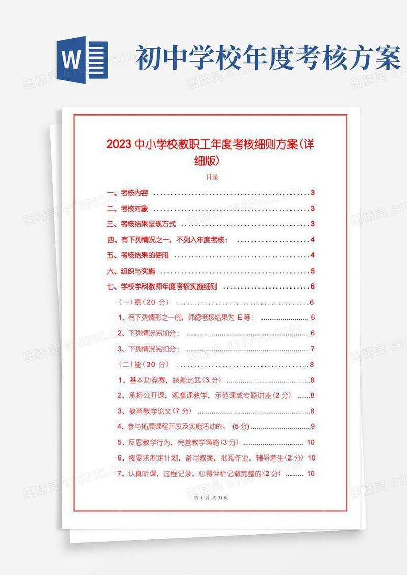 2023中小学校教职工年度考核细则方案(详细版)