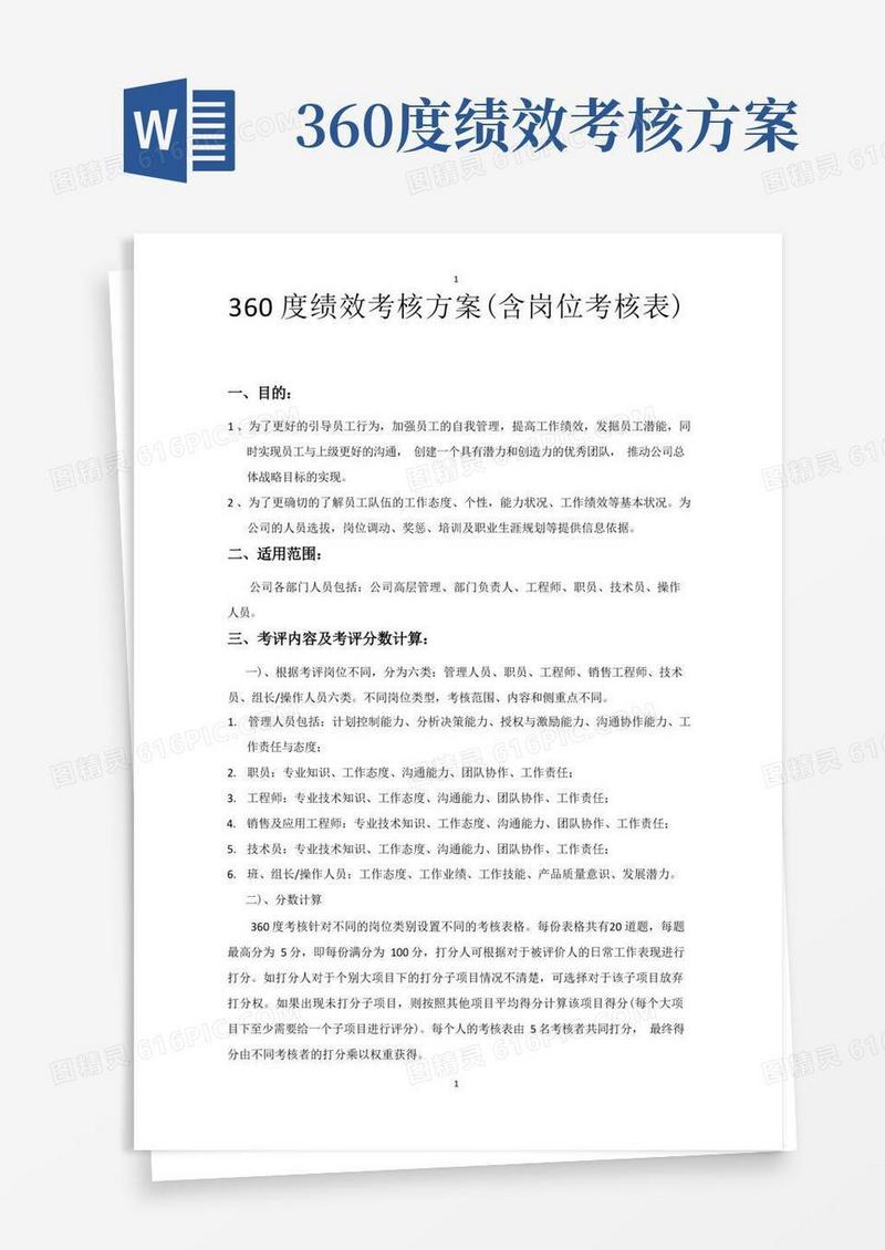360度绩效考核方案(含岗位考核表)