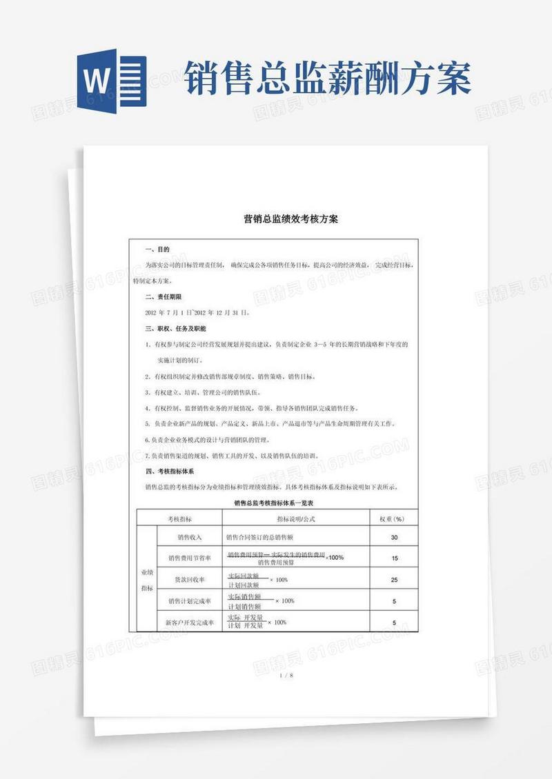 销售总监绩效考核方案