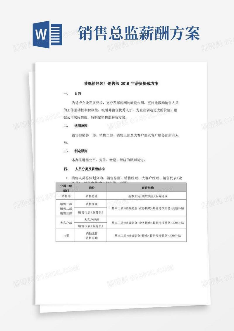 某纸箱包装公司销售管理中心薪资方案-最终版