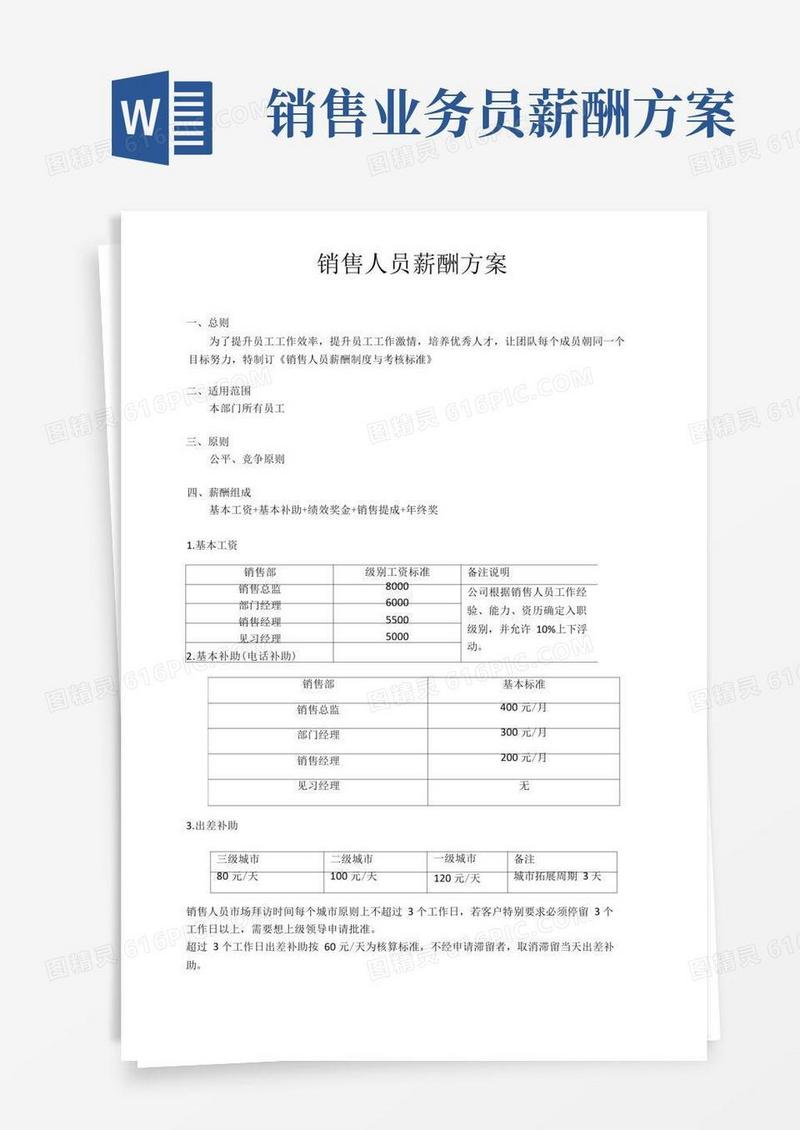 销售人员薪酬管理实施方案